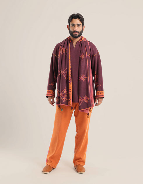 Patterned jacquard hooded sweater with long sleeves and pockets